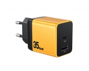 Brzi punjač za mobilni cena - WP-U36 Superbrzi Strujni GaN punjač, 2-porta USB (3.0 i 3.1 tip C) 35W, žuti