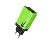 WEKOME - WP-U157 Super brzi Strujni GaN punjač, 3-porta USB (3.0 i 2 x 3.1 Tip C) 67W, zeleni