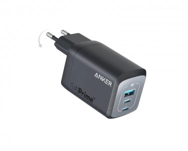 Prime 67W GaN zidni brzi punjač, 3-porta (2x USB-C i 1x USB-A) crni