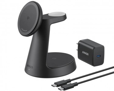 MagGo Bežični Dock Stand 3u1, sa kablovima i zidnim punjačem, crni
