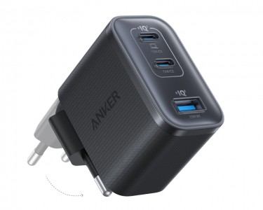 Nano 70W GaN zidni brzi punjač, 3-porta (2x USB-C i 1x USB-A) crni