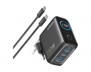 Brzi punjač za mobilni cena - 100W GaN zidni brzi punjač, 3-porta (2x USB-C i 1x USB-A) sa USB-C M/M pletenim kablom, tamno sivi