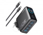 Brzi punjač za mobilni cena - 140W GaN zidni brzi punjač, 4-porta (3x USB-C, 1x USB-A) sa USB-C M/M pletenim kablom, tamno sivi