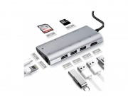 kabl, adapter - Adapter-konvertor TIP C na 3xUSB3.0+HDMI 4K+2xSD/MICRO+RJ45+TIP C