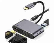 kabl, adapter - Adapter USB 3.1 Tip C (M) - HDMI+VGA+ 3.0 USB + tip C