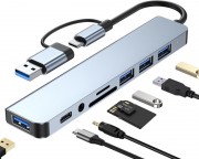 hub cena cena - USB 3.0+TIP C na 4xUSB 3.0+TIP C+SD/micro sd+ Audio metal HUB